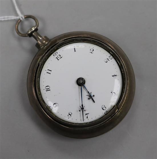 A 19th century silver pair cased pocket watch by Jos. Atkinson, Gateshead, (outer case associated).